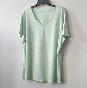 Ideology Women's Light Green V-Neck Short Sleeve Top Size 3X 100% Polyester